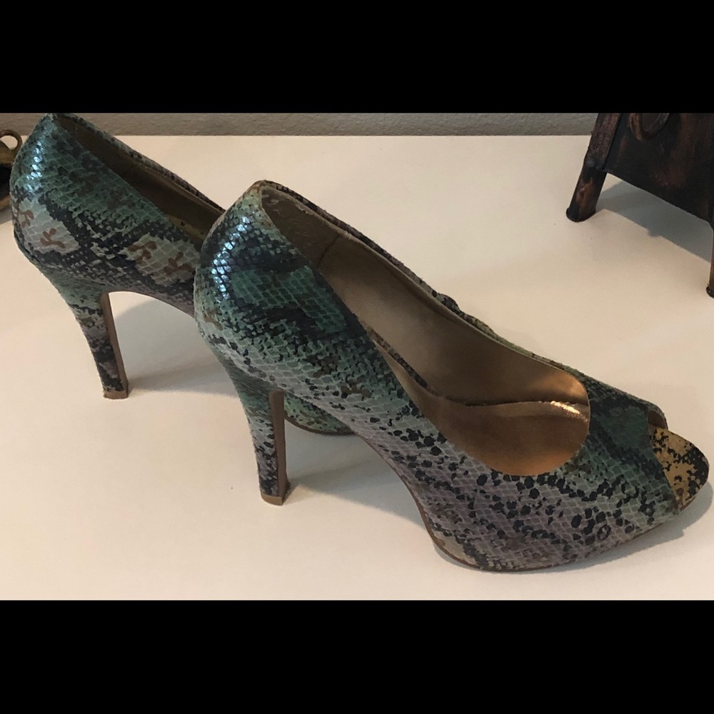 Snake Print Peep toe heels